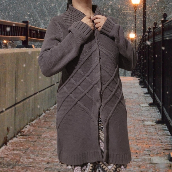 liz & co. Sweaters - Liz & Co Knitted Grey Overcoat Style Cardigan Sweater Sz Lg